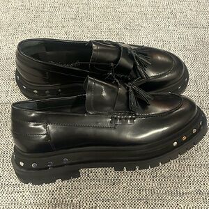 Free People Teagan Studded Tassel Black Leather Platform Loafers Size 10 New